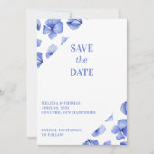Blauwe Hydrangea bloemblaadjes niet-foto Save The Date (Voorkant)