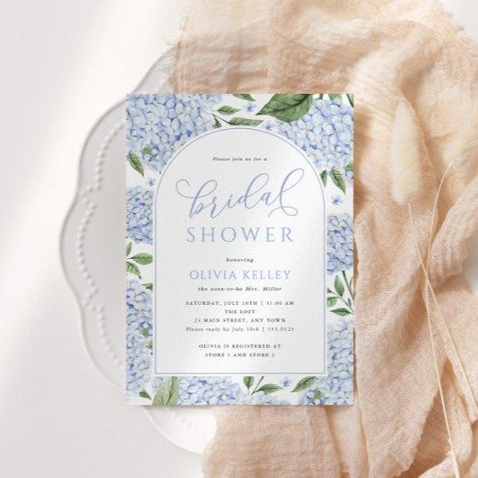 Blauwe Hydrangea Bloemboog Bruidsdouche Kaart