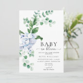 Blauwe Hydrangea Bloemen Baby in Bloem Douche Kaart (Staand voorkant)
