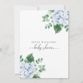Blauwe Hydrangea Bloemen Baby in Bloem Douche Kaart (Achterkant)