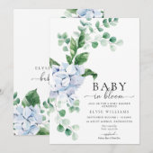 Blauwe Hydrangea Bloemen Baby in Bloem Douche Kaart (Voorkant / Achterkant)
