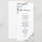 Blauwe Hydrangea Bloemen Baby Shower Menu (Voorkant / Achterkant)