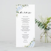 Blauwe Hydrangea Bloemen Baby Shower Menu (Staand voorkant)