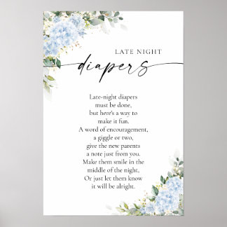 Blauwe Hydrangea Bloemen Baby Shower Poster