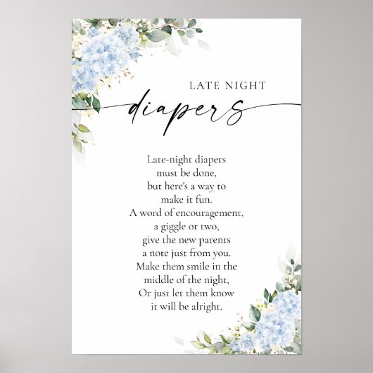 Blauwe Hydrangea Bloemen Baby Shower Poster (Voorkant)
