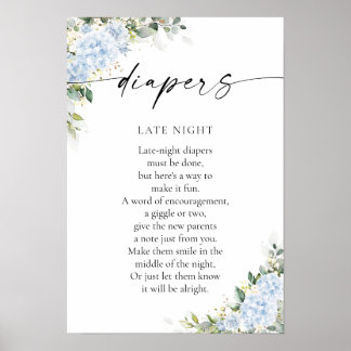 Blauwe Hydrangea Bloemen Baby Shower Poster