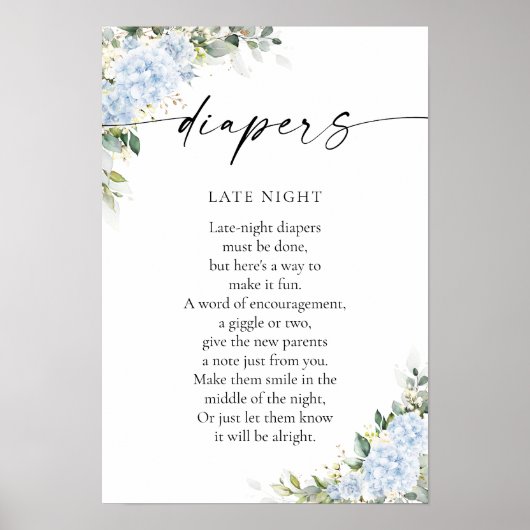 Blauwe Hydrangea Bloemen Baby Shower Poster (Voorkant)