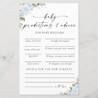 Blauwe Hydrangea Bloemen Baby Shower Voorspellinge