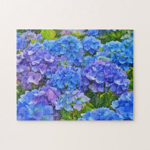Blauwe Hydrangea Bloemen Bloemen Bloemen Waterverf Legpuzzel