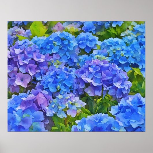 Blauwe Hydrangea Bloemen Bloemen Bloemen Waterverf Poster (Voorkant)