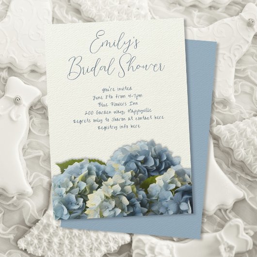 Blauwe Hydrangea Bloemen Border Bruiloft Uitnodigi Kaart