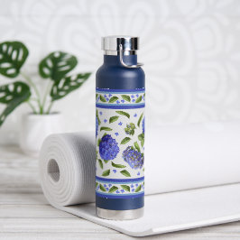Blauwe Hydrangea Bloemen Botanisch Ontwerp Waterfles