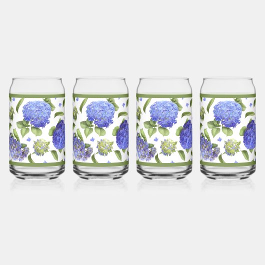 Blauwe Hydrangea Bloemen Botanische Kunst Blikvorm Glas (Voorkant)
