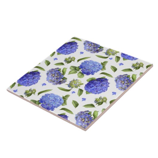 Blauwe Hydrangea Bloemen Botanische Kunst Tegeltje (Zijkant)