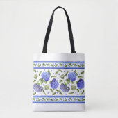 Blauwe Hydrangea Bloemen Botanische Kunst Tote Bag (Voorkant)