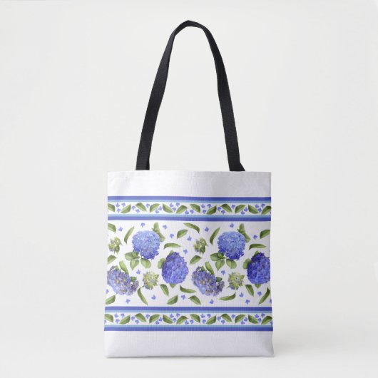 Blauwe Hydrangea Bloemen Botanische Kunst Tote Bag (Voorkant)