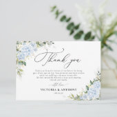 Blauwe Hydrangea Bloemen Bruiloft Bedankt Kaarten (Staand voorkant)
