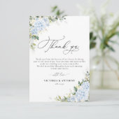 Blauwe Hydrangea Bloemen Bruiloft Bedankt Kaarten (Staand voorkant)