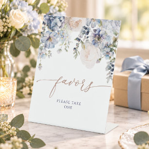 Blauwe Hydrangea Bloemen Bruiloft Favorieten Bord Reclamebord Met Voetstuk