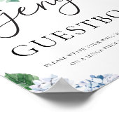 Blauwe Hydrangea Bloemen Bruiloft Gastenboek Sign Poster (Hoek)