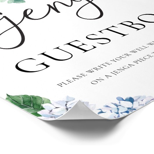 Blauwe Hydrangea Bloemen Bruiloft Gastenboek Sign Poster (Hoek)