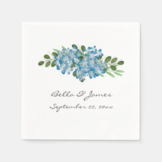 Blauwe Hydrangea Bloemen Bruiloft Papier Servet (Voorkant)