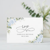 Blauwe Hydrangea Bloemen Bruiloft RSVP Kaart (Staand voorkant)
