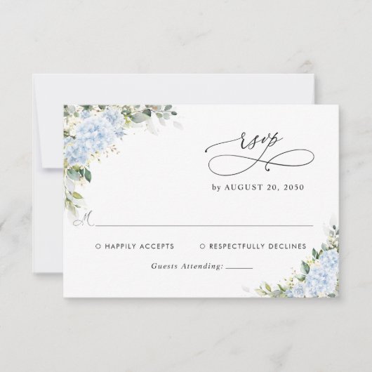 Blauwe Hydrangea Bloemen Bruiloft RSVP Kaart (Voorkant)