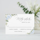 Blauwe Hydrangea Bloemen Bruiloft RSVP Kaart (Staand voorkant)