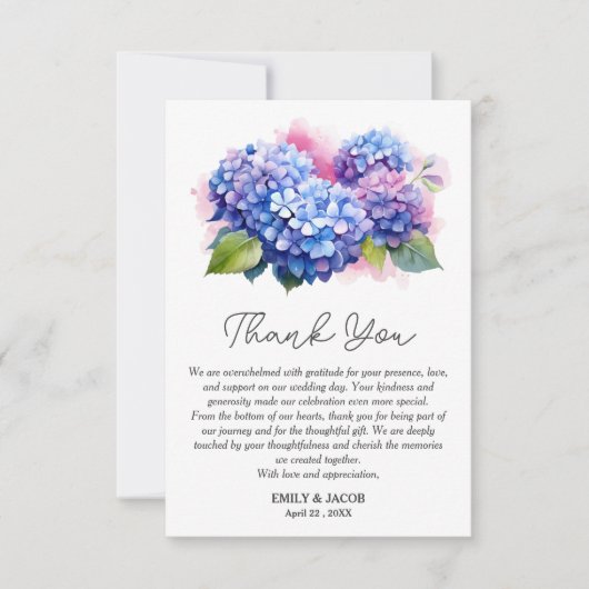 Blauwe Hydrangea Bloemen Bruiloft Thema Bedankkaart (Voorkant)