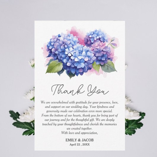 Blauwe Hydrangea Bloemen Bruiloft Thema Bedankkaart