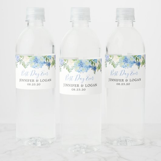 Blauwe Hydrangea Bloemen Bruiloft Water Fles Label Waterfles Etiket (Flessen)