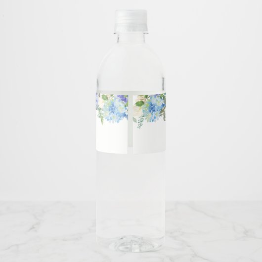 Blauwe Hydrangea Bloemen Bruiloft Water Fles Label Waterfles Etiket (Achterkant)