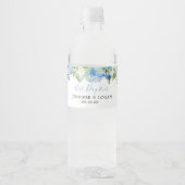 Blauwe Hydrangea Bloemen Bruiloft Water Fles Label Waterfles Etiket (Voorkant)