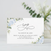 Blauwe Hydrangea Bloemen Bruiloft Website QR Code RSVP Kaartje (Staand voorkant)