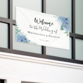 Blauwe Hydrangea bloemen bruiloft welkom Spandoek (Buitenkant Gebouw)
