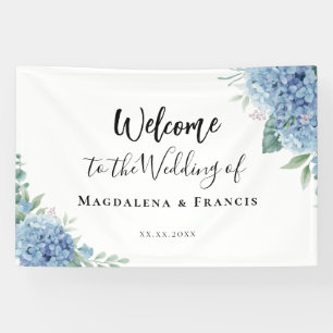 Blauwe Hydrangea bloemen bruiloft welkom Spandoek