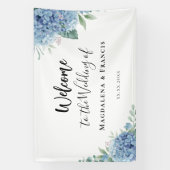 Blauwe Hydrangea bloemen bruiloft welkom Spandoek (Verticaal)