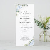 Blauwe Hydrangea Bloemen Bruiloftsprogramma Programmakaart (Staand voorkant)