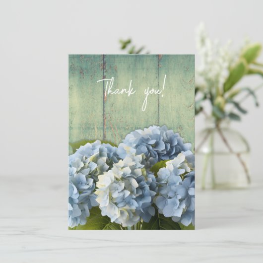 Blauwe Hydrangea bloemen dank u de Schrift Bedankkaart (Staand voorkant)