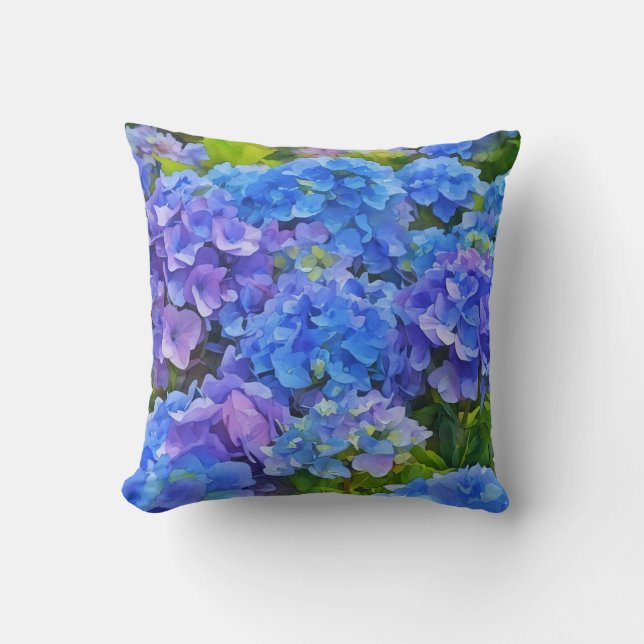  Blauwe Hydrangea Bloemen Floral Art Kussen (Voorkant)