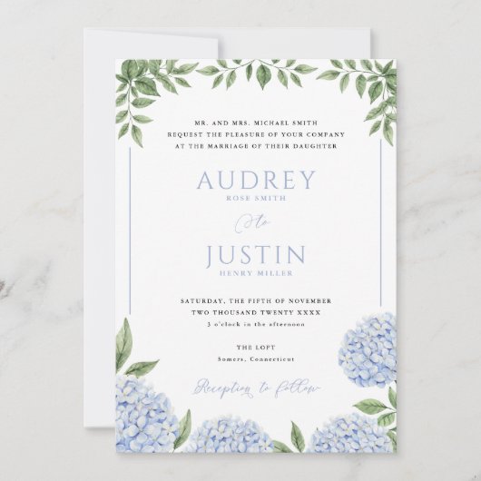 Blauwe Hydrangea Bloemen, Gepersonaliseerde Crest  Kaart (Voorkant)