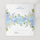 Blauwe Hydrangea Bloemen Groen Trouwtafel Plaatskaartje (Buitenkant ongevouwen)