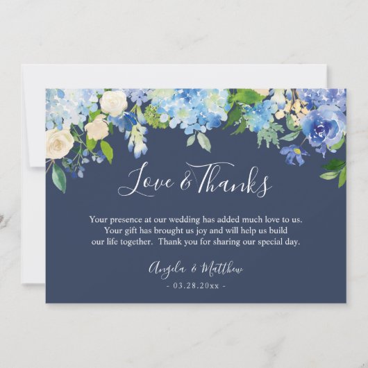 Blauwe Hydrangea Bloemen Hand Lettering Dank u Bedankkaart (Voorkant)