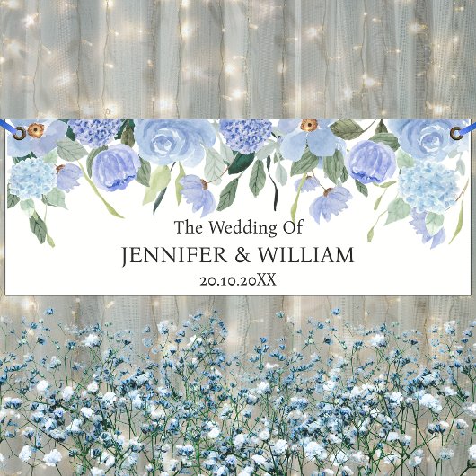 Blauwe Hydrangea Bloemen Huwelijksfeest Evenement Spandoek
