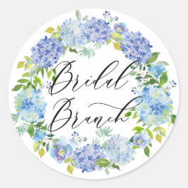 Blauwe Hydrangea Bloemen Krans Bruids Brunch Ronde Sticker