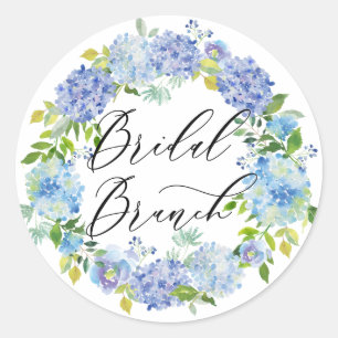 Blauwe Hydrangea Bloemen Krans Bruids Brunch Ronde Sticker