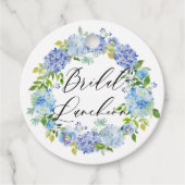 Blauwe Hydrangea Bloemen Krans Bruids Luncheon Bedankjes Labels (Voorkant)