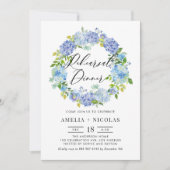 Blauwe Hydrangea Bloemen Krans Repetitie Diner Kaart (Voorkant)