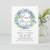 Blauwe Hydrangea Bloemen Krans Repetitie Diner Kaart (Staand voorkant)